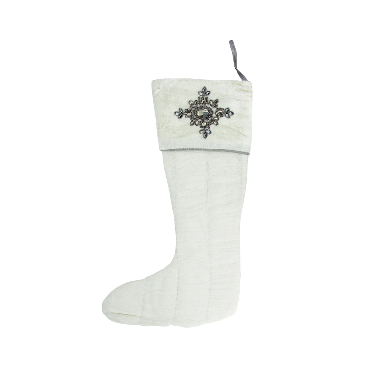 CC Christmas Decor 21" White Solid Quilted Christmas Stocking with Beads